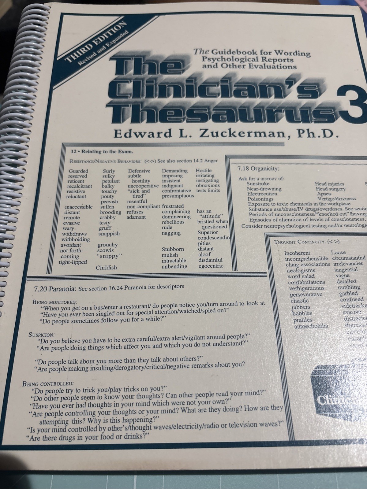 The Clinician’s Thesaurus 3 Zuckerman Psychological Report Wri