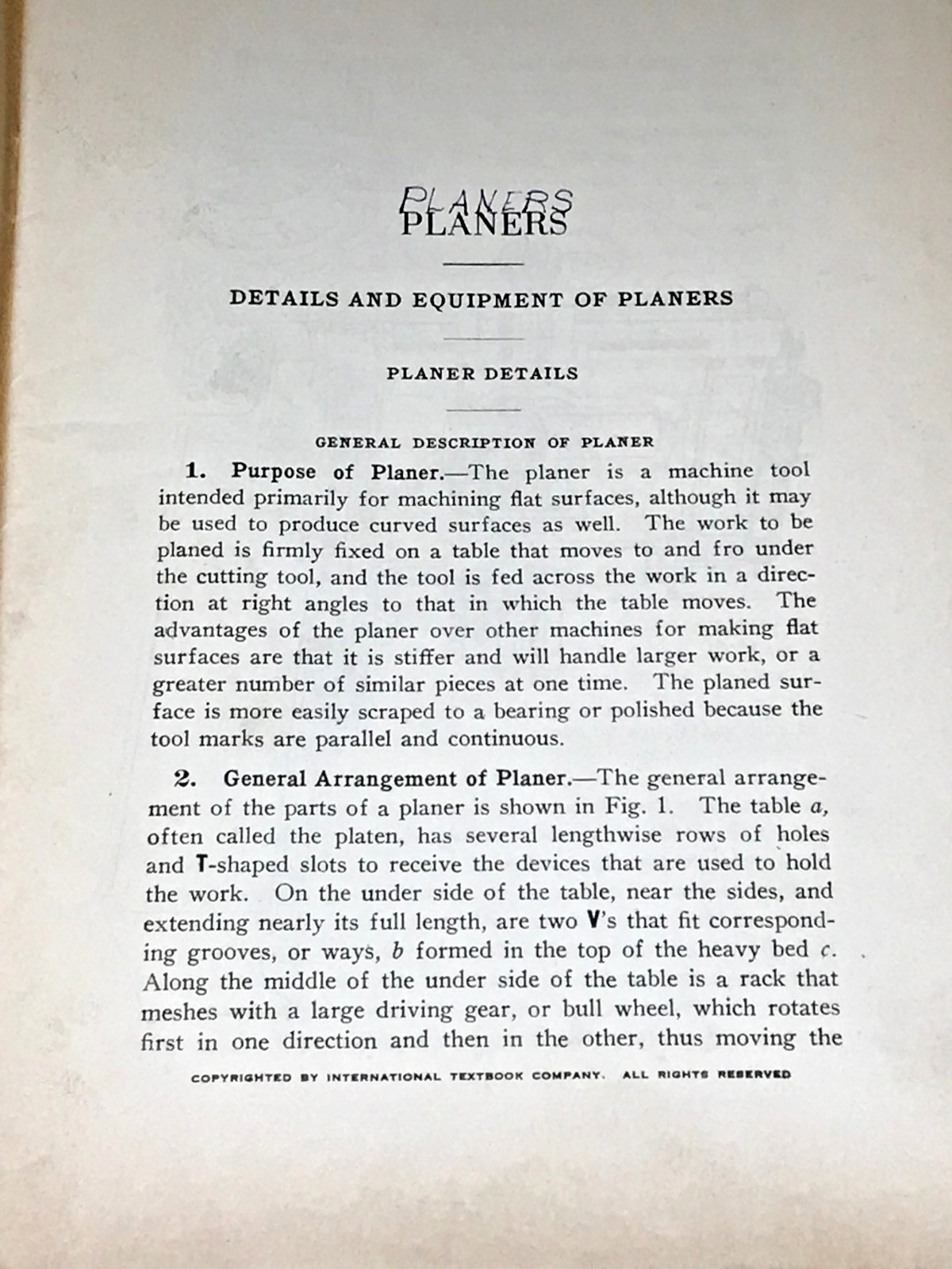 Antique 1927 Planers By I.C.S. Staff, Machining, Tools, Illustrated