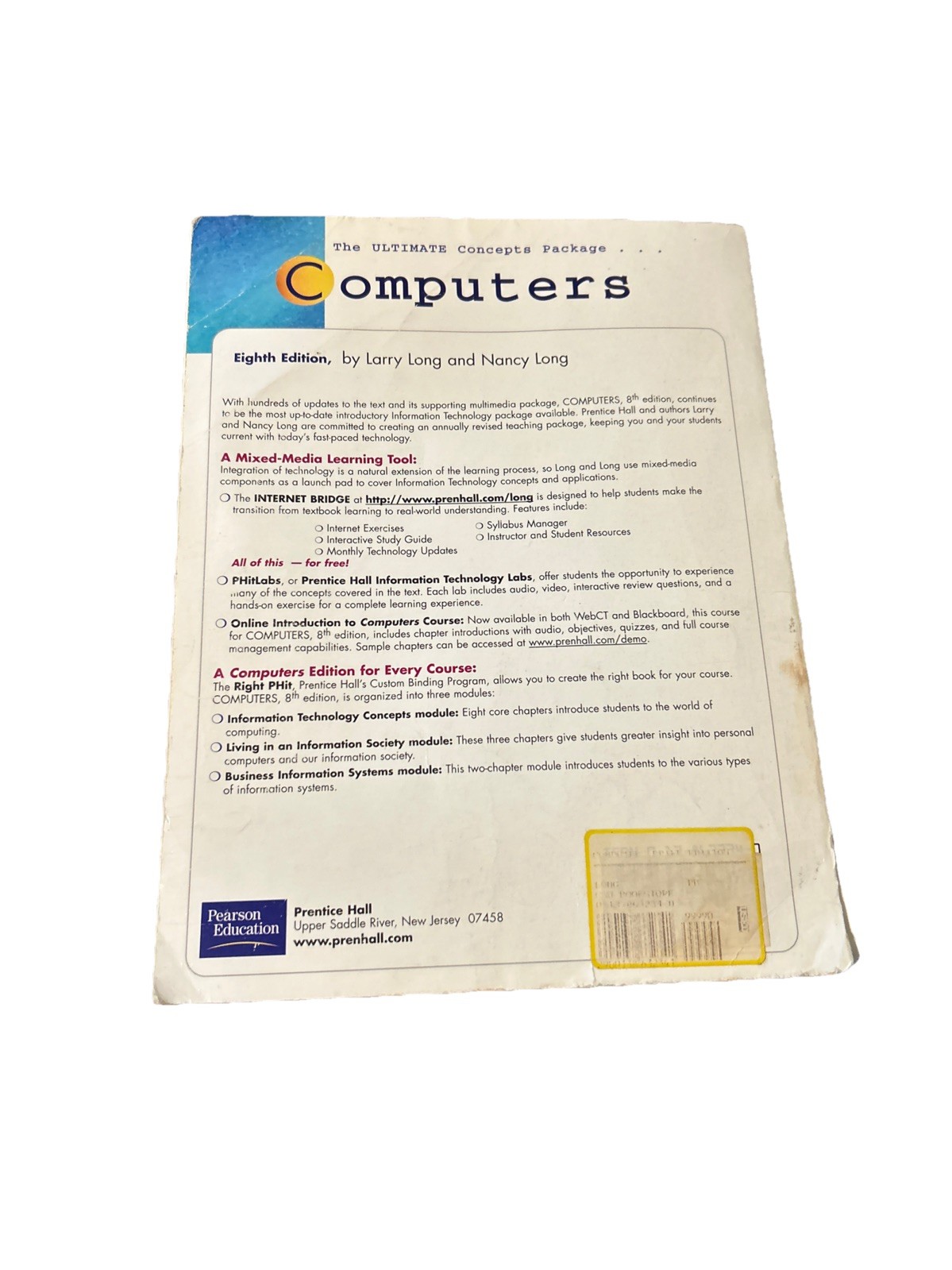 Computers 8th Edition Larry & Nancy Long Paperback Textbook Computer Basics