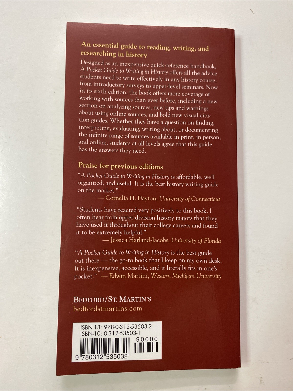 Pocket Guide to Writing in History by Mary Lynn Rampolla (2009, Trade Paperback)