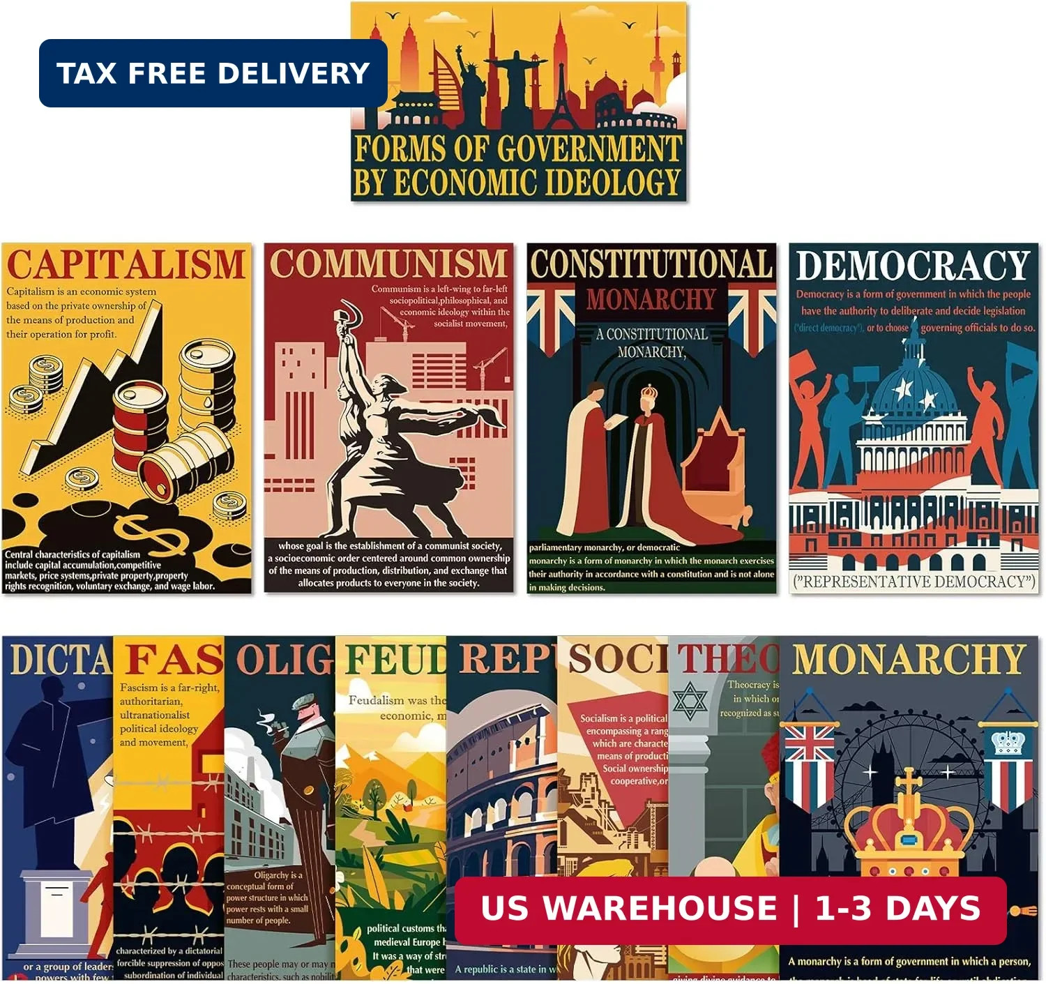 Outus 13 Pieces Forms of Government and Economic Ideologies Posters Social Studi