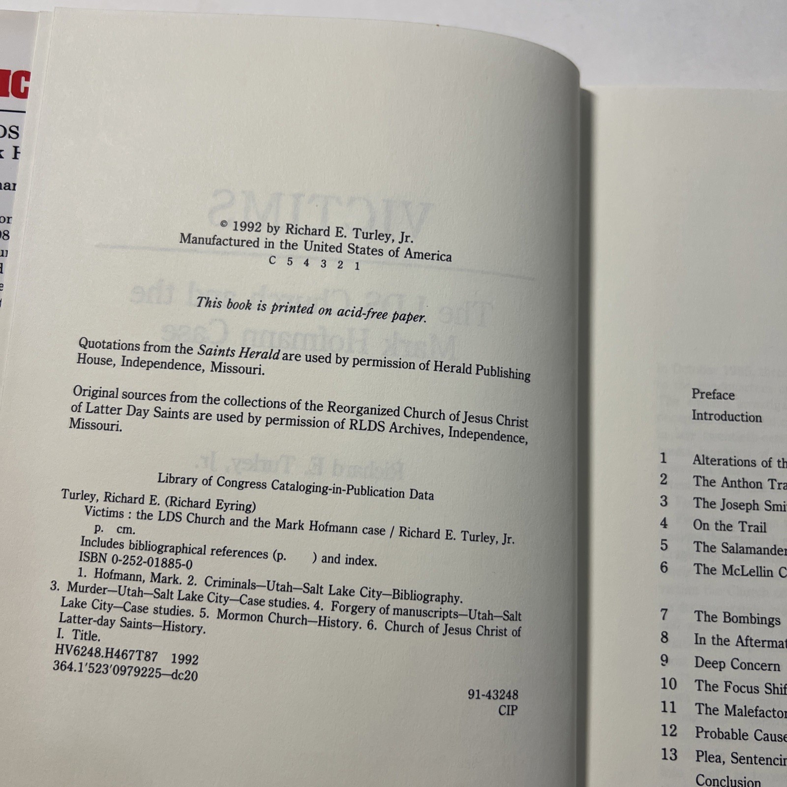 Victims : The LDS Church and the Mark Hofmann Case by Richard E. Turley Jr..VG
