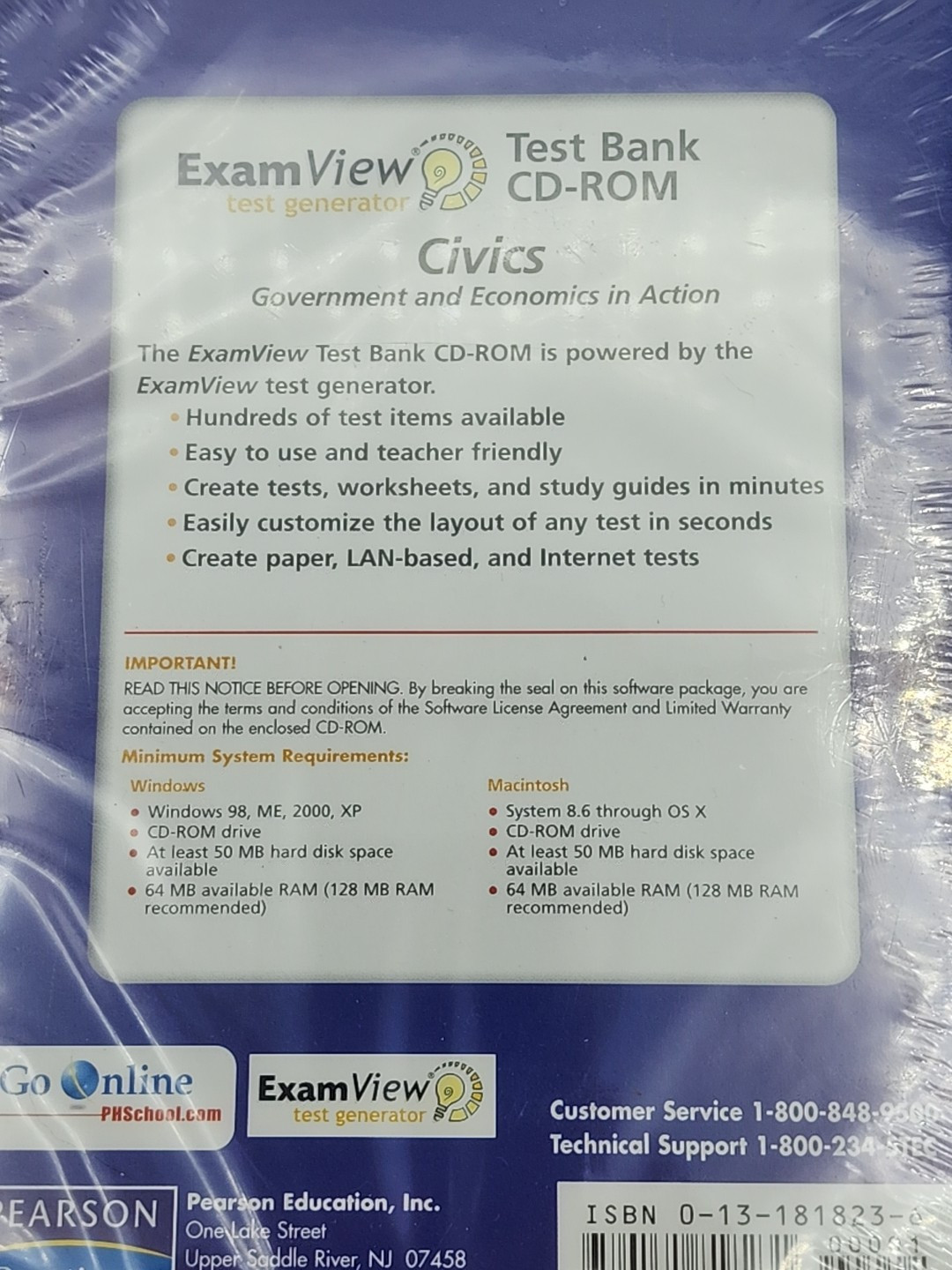 Prentice Hall ExamView CIVICS Test Generator Multimedia CD UNOPENED