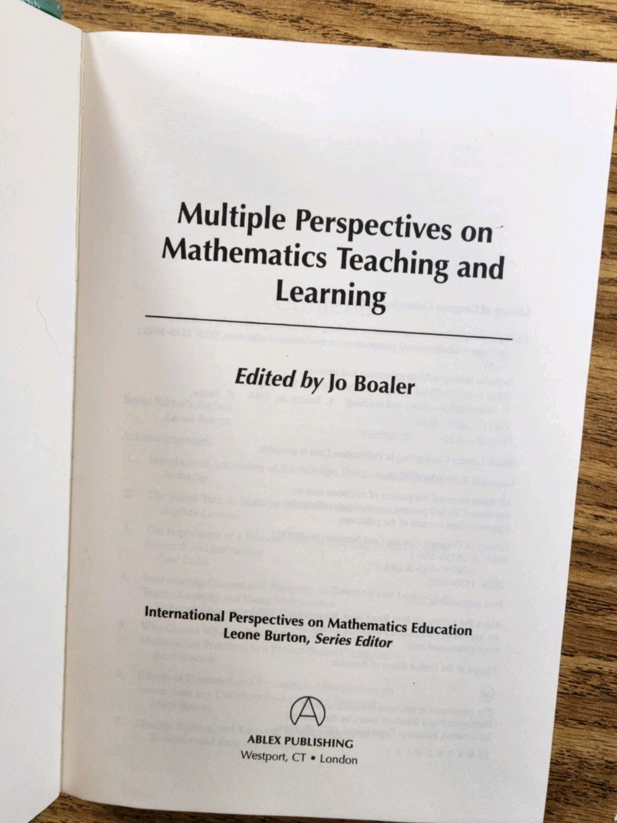 Multiple Perspectives on Mathematics Teaching and Learning by Jo Boaler