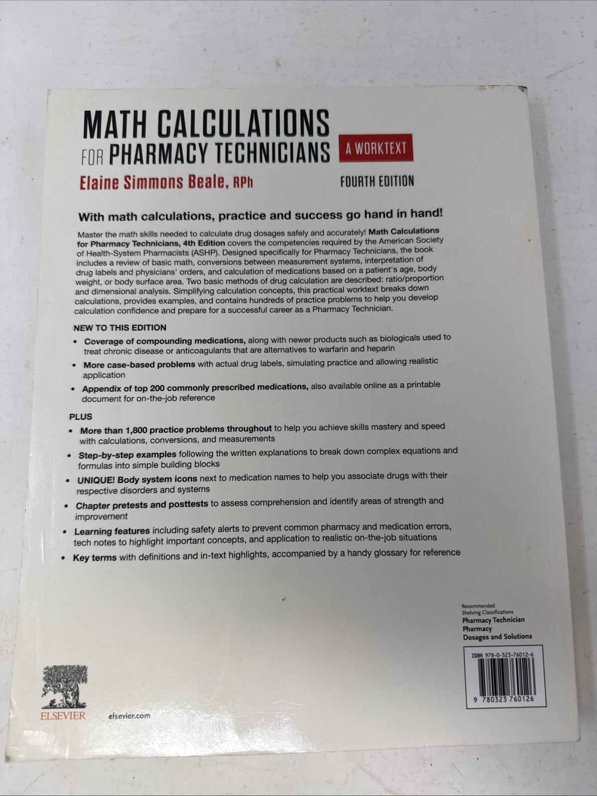 Math Calculations for Pharmacy Technicians. Fourth Edition. Beale. *Code Avail*