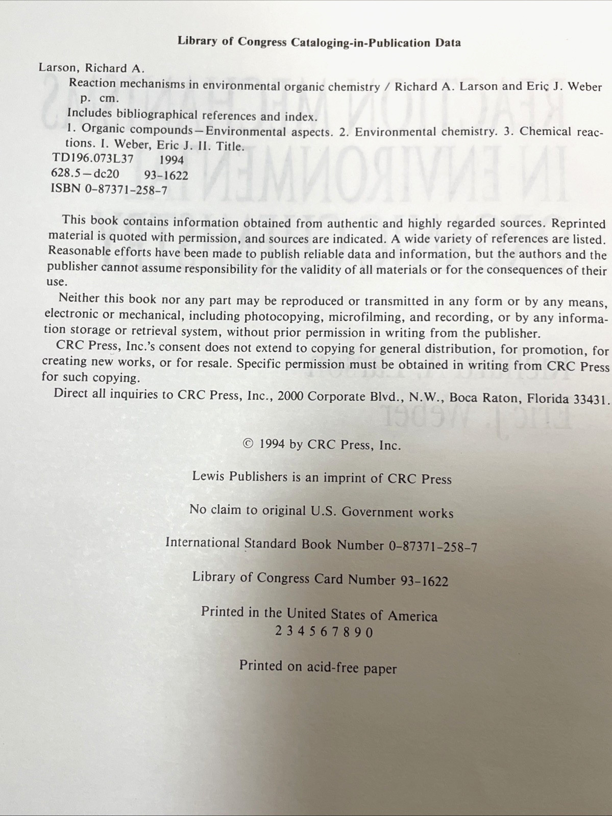 Reaction Mechanisms in Environmental Organic Chemistry by RichardA. Larson…