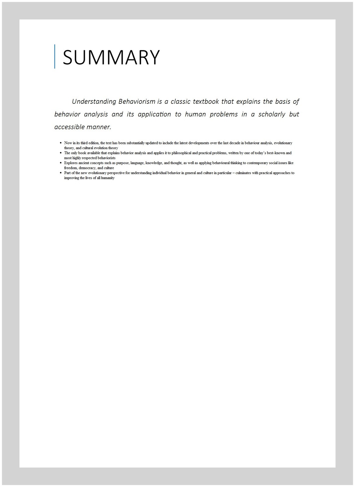 Understanding Behaviorism : Behavior, Culture, and Evolution, Paperback by Ba…