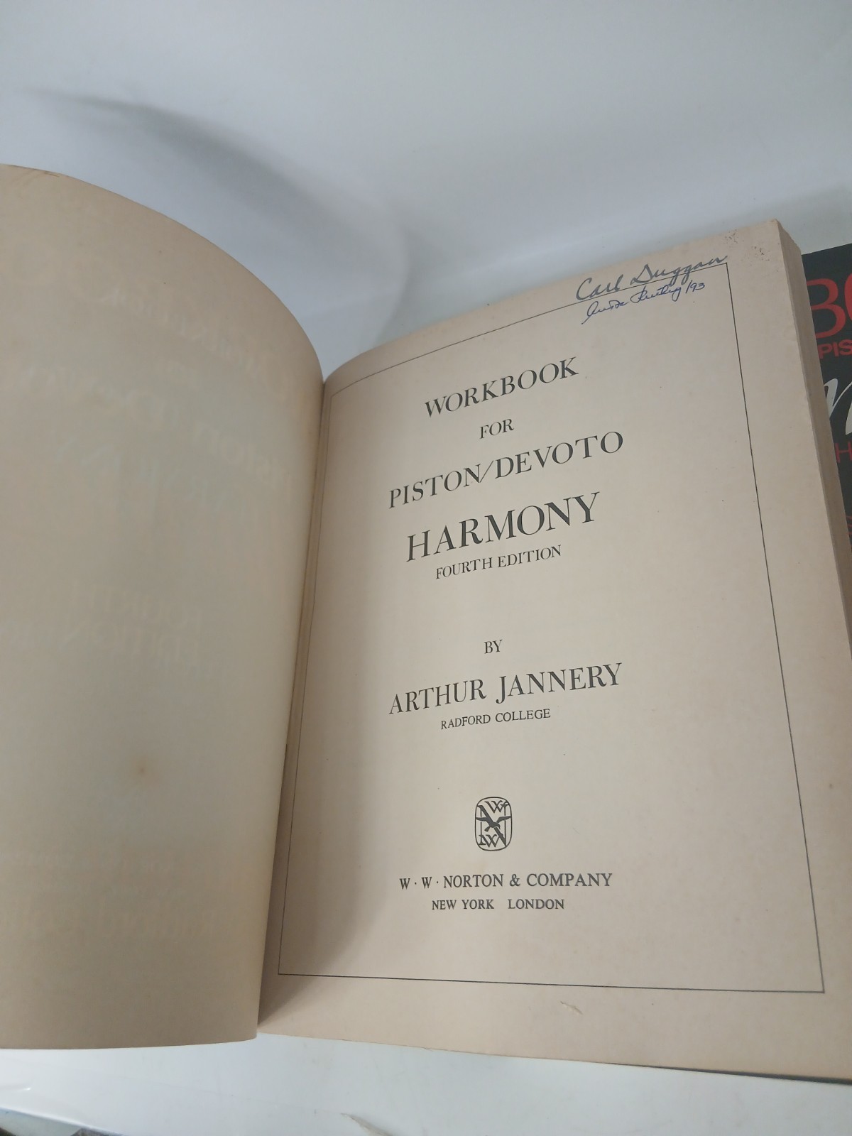 Workbook For Piston/Devoto Harmony 4th & 5th Edition By Arthur Jannery