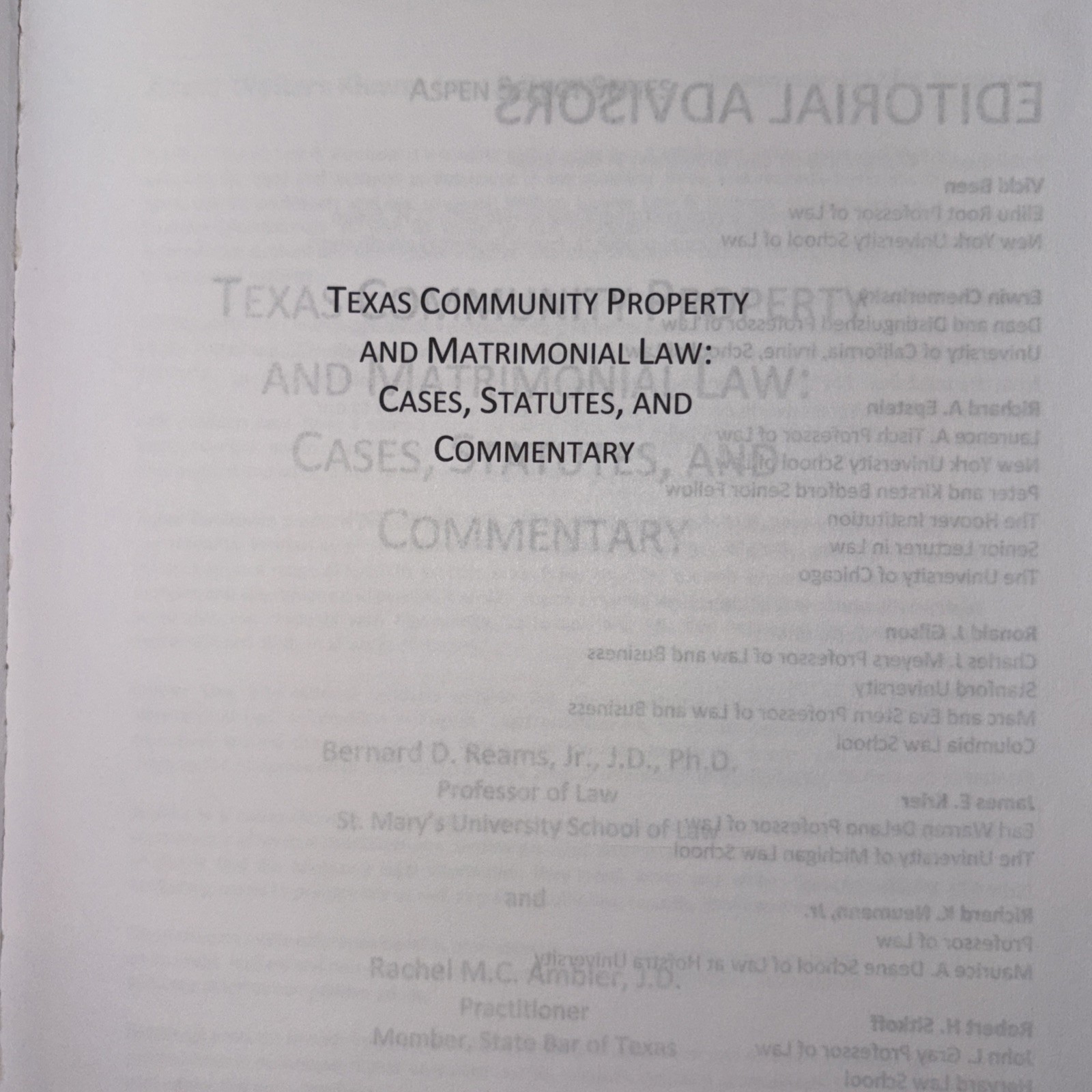 Texas Community Property and Matrimonial Law (Aspen Select) by Reams And Ambler