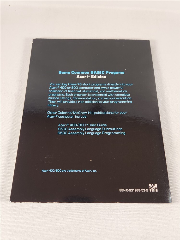 Some Common BASIC Programs Atari Edition ~ Osborne / McGraw-Hil 1981 PB