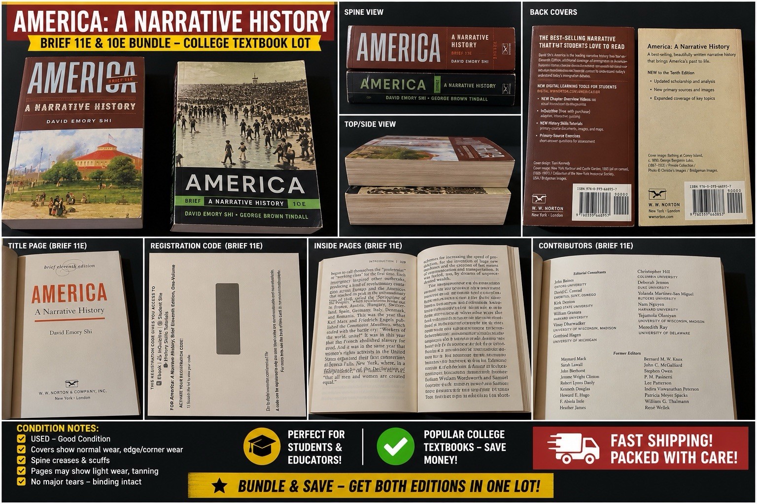 America Narrative History Brief 11E & 10E Textbook Lot Shi College