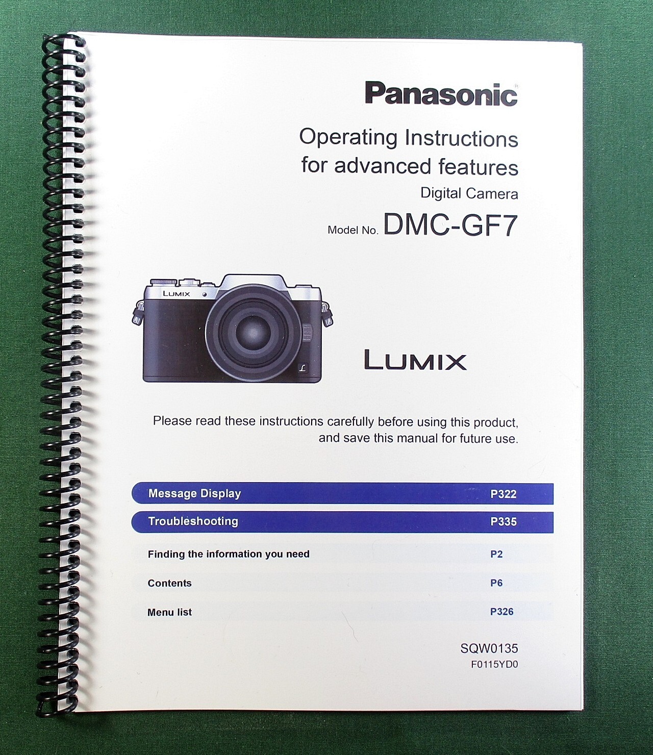 Panasonic Lumix DMC-GF7 Advanced Instruction Manual: 358 Pages & Clear Covers!