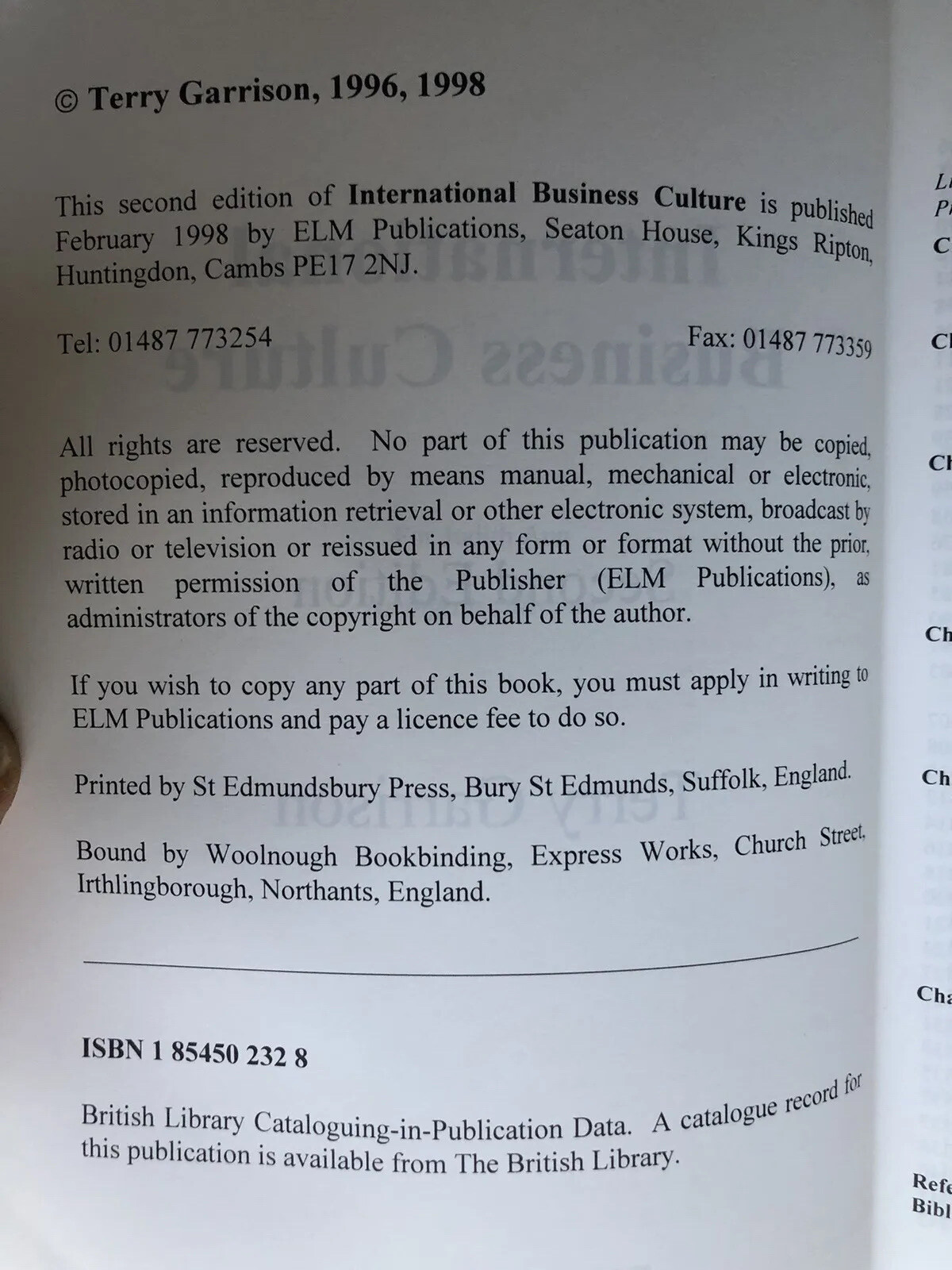 INTERNATIONAL BUSINESS CULTURE Book – Terry Garrison – Management Vintage 1998