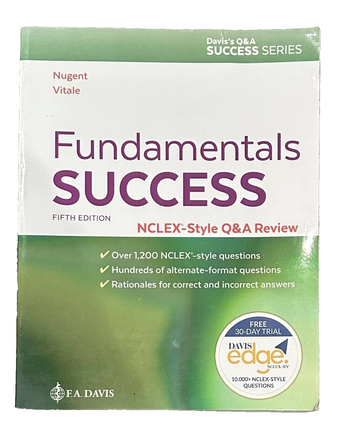Fundamentals Success Nugent Vitale 2019 5th Ed NCLEX Q&A Review F.A. Davis VG