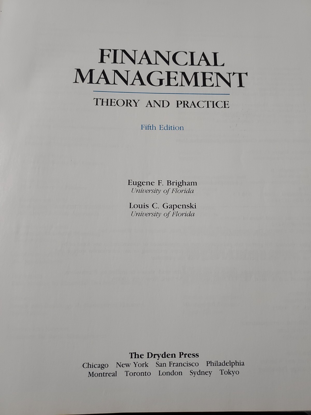 Financial Management : Theory & Practice 5th Ed. Brigham & Gapenski (1988) BL1A