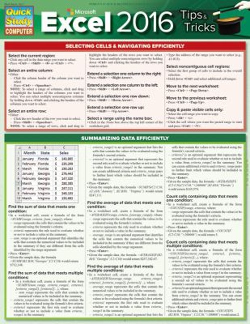 Microsoft Excel 2016 Tips and Tricks : QuickStudy Laminated Refer