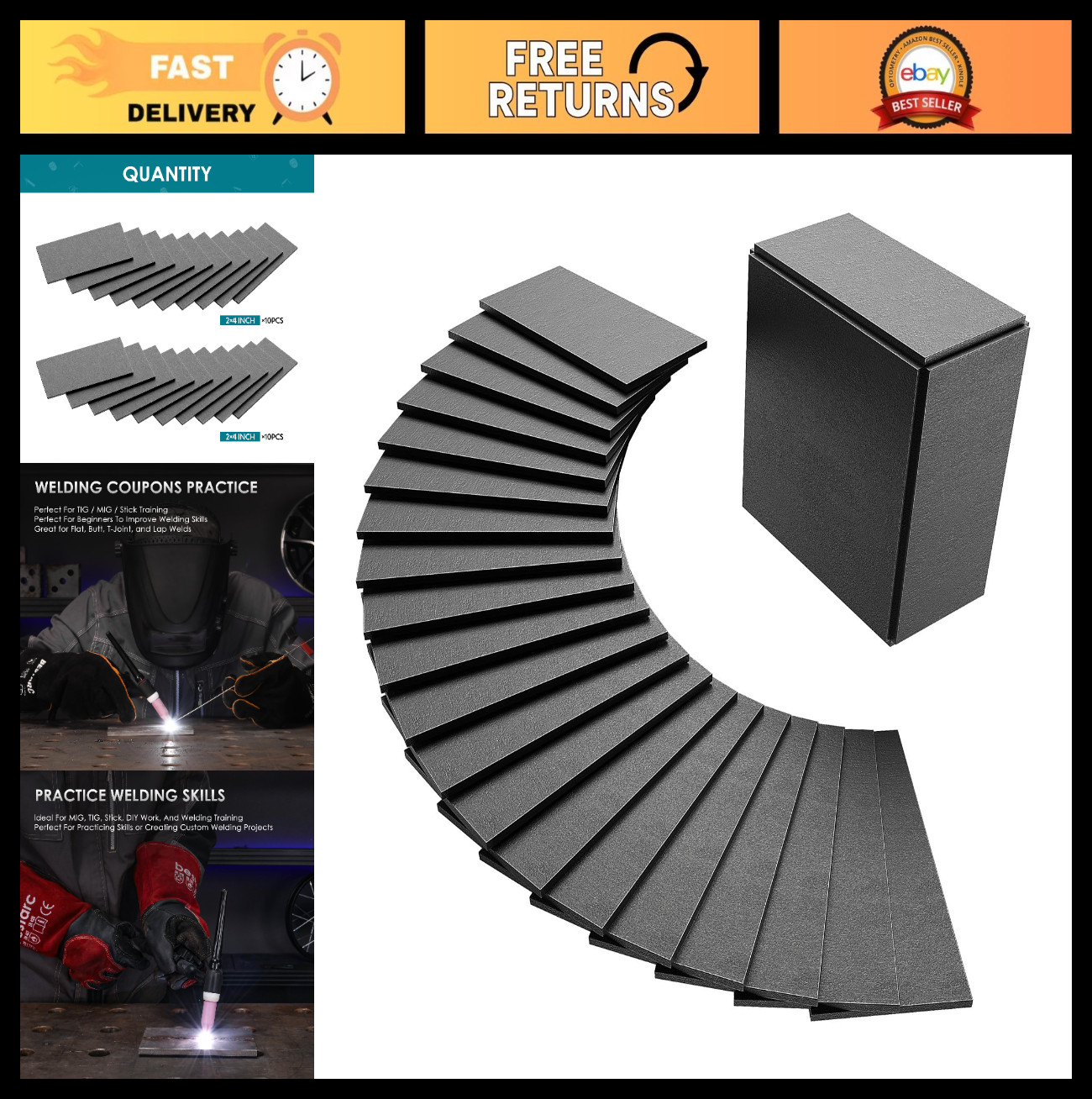 Mild Steel Welding Coupons Kit – 2×4″ 11 Gauge Plates for MIG TIG Gas Arc (20 PC