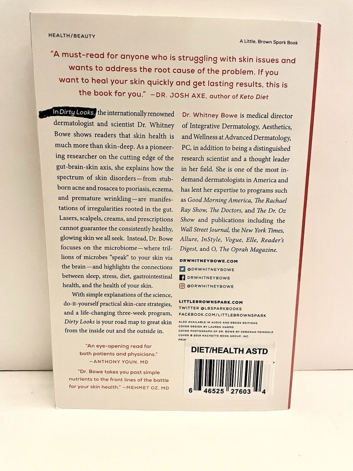 Dirty Looks : The Secret To Beautiful Skin By Whitney Bowe Paperback – New