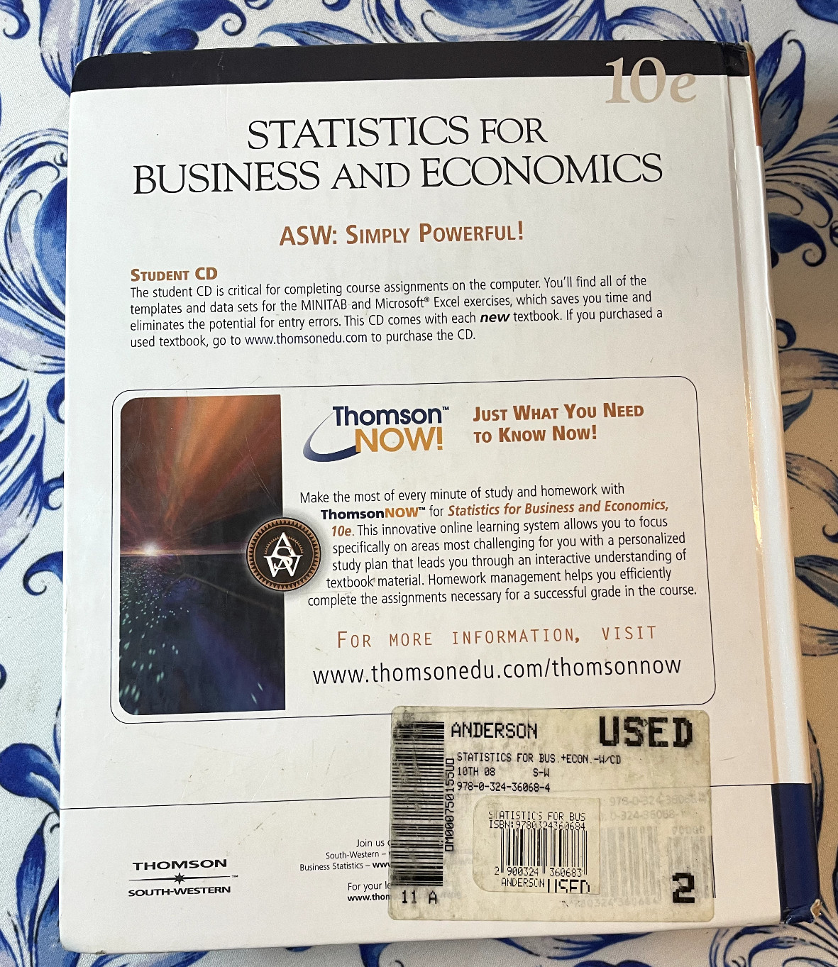 Statistics For Business and Economics, David R. Anderson, Hardback, Textbook ’08