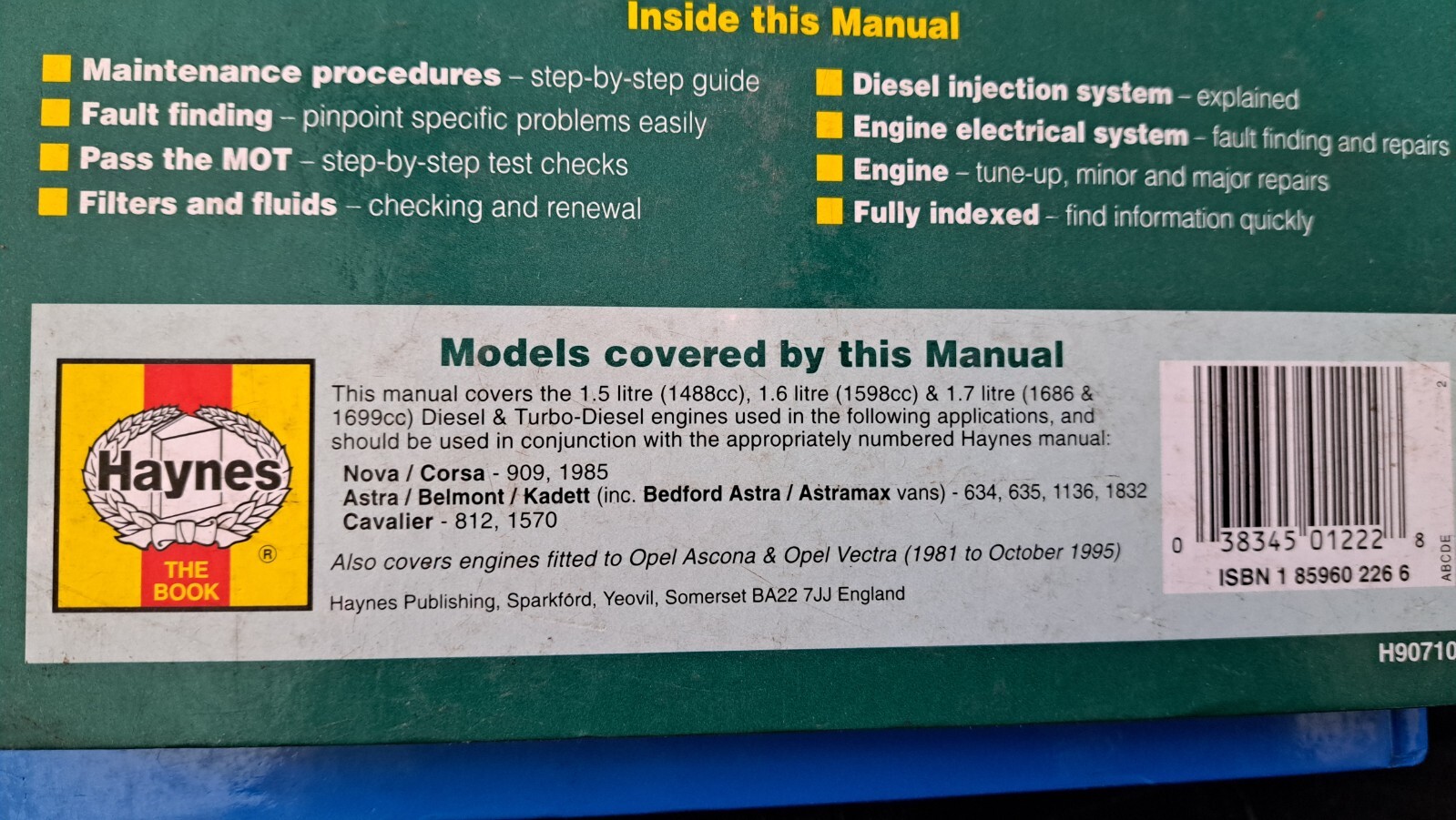 Haynes Service and Repair Manual Vauxhall Opel Diesel Engine 1982 To 1996