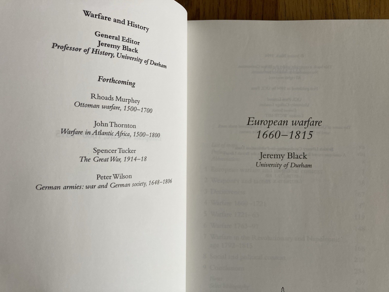 European Warfare 1660-1815. Jeremy Black. 1994 UCL Press Paperback