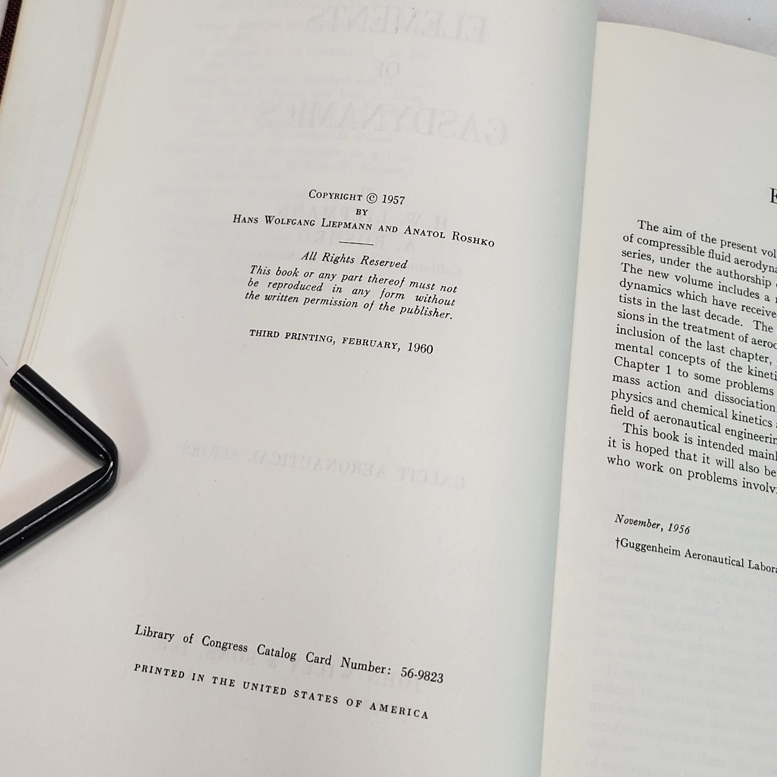 Elements of Gasdynamics Liepmann & Roshko 1960 Wiley 3rd Printing Caltech