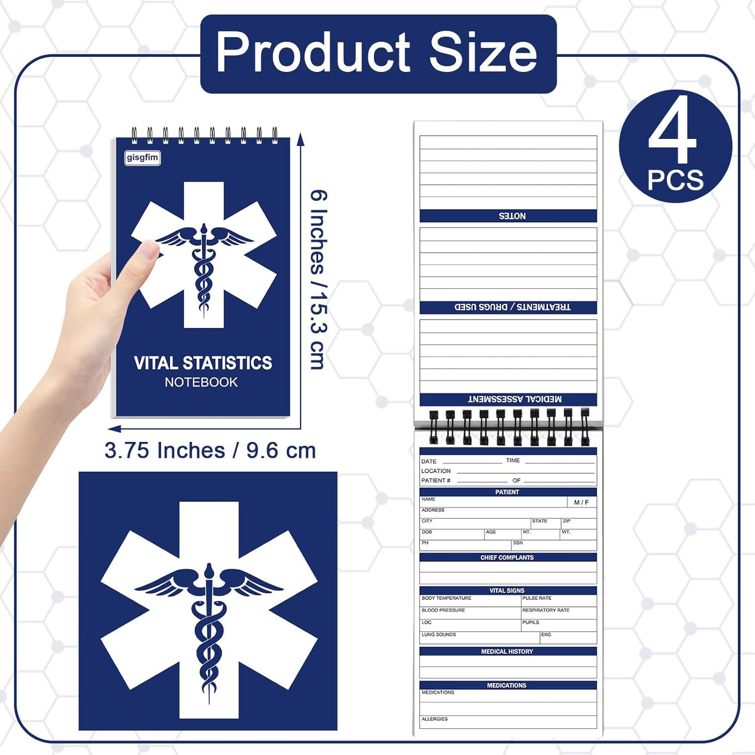 Gisgfim 4Pcs EMT First Responders Vital Statistics Notepad EMS Field Notebook EM