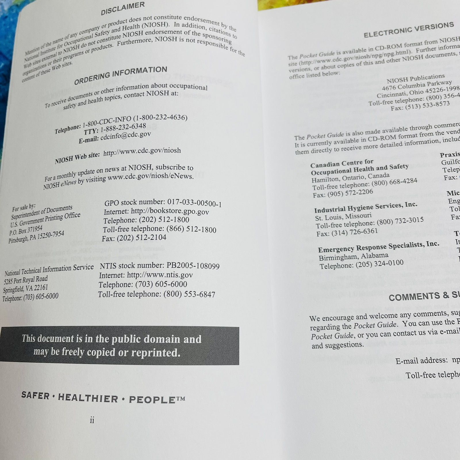 NIOSH Reference Guide to Chemical Hazards September 2007 Pocket Reference