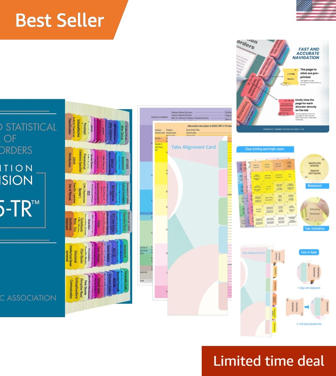 Deluxe Color-Coded DSM-5-TR Tabs: 94 Printed with Customizable Stickers