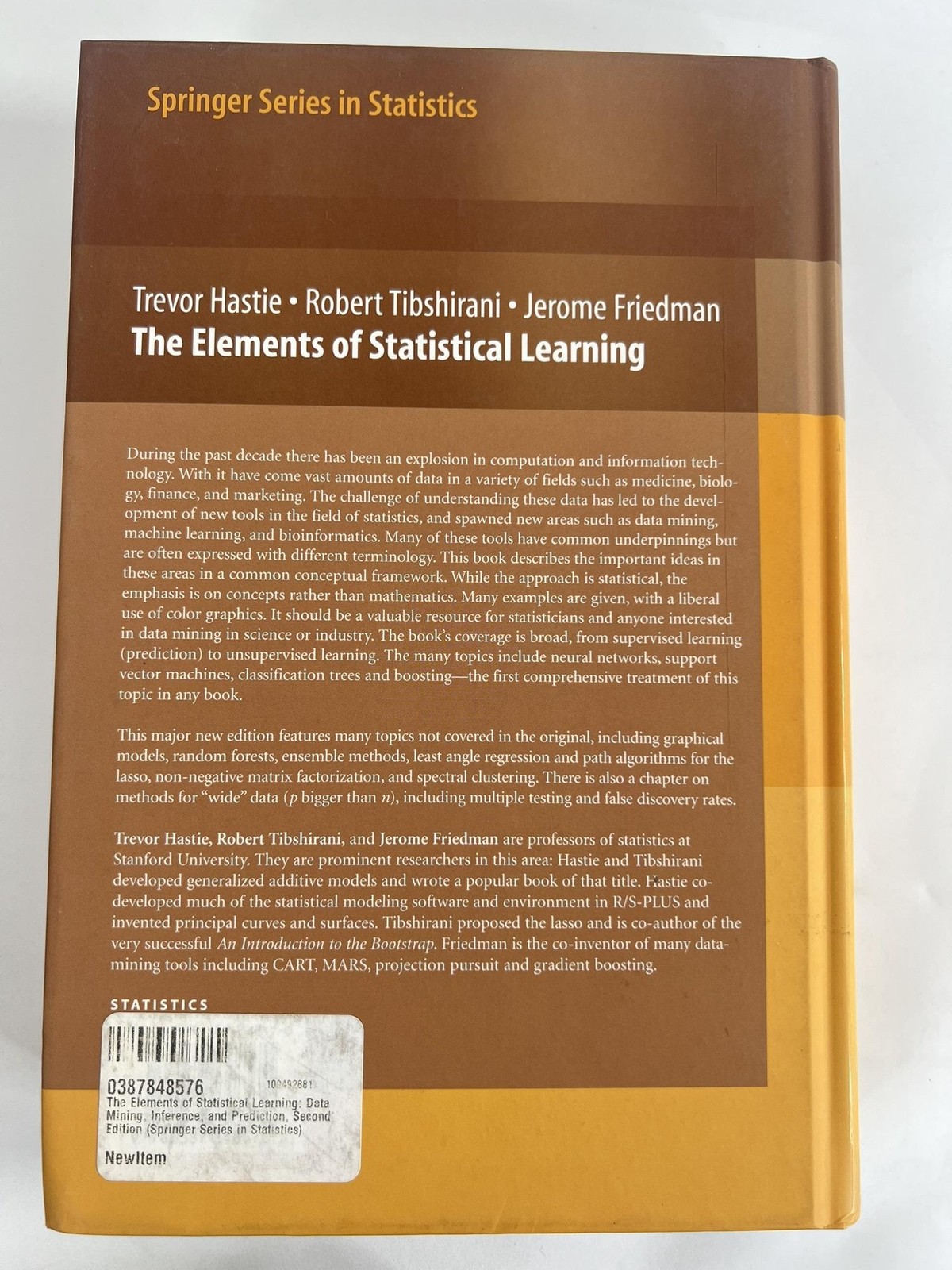 The Elements Of Statistical Learning 2nd Ed Hastie Tibshirani Springer Brown HC