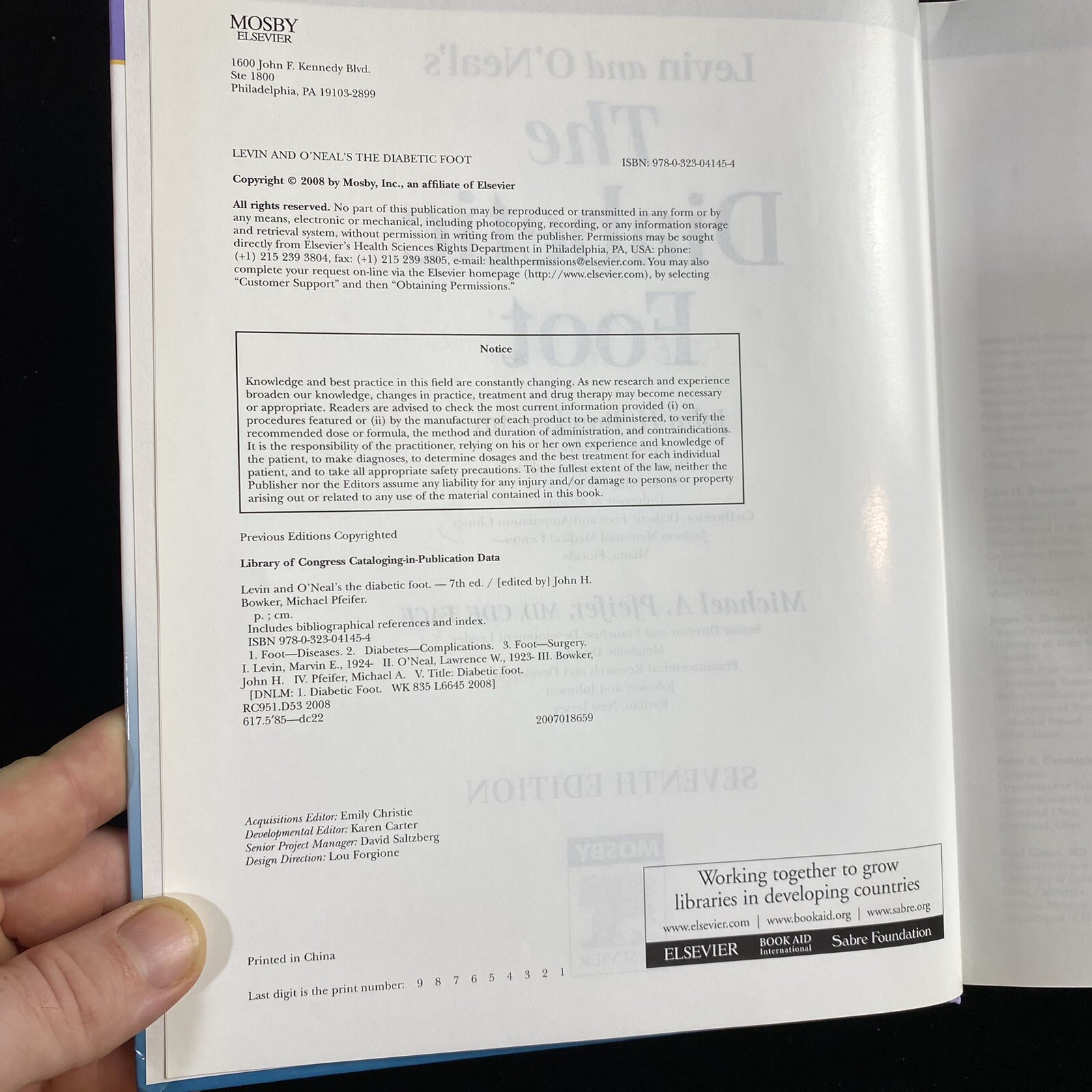 Levin and O’Neal’s The Diabetic Foot with CD-ROM by Bowker MD 7th Ed 2008 Signed