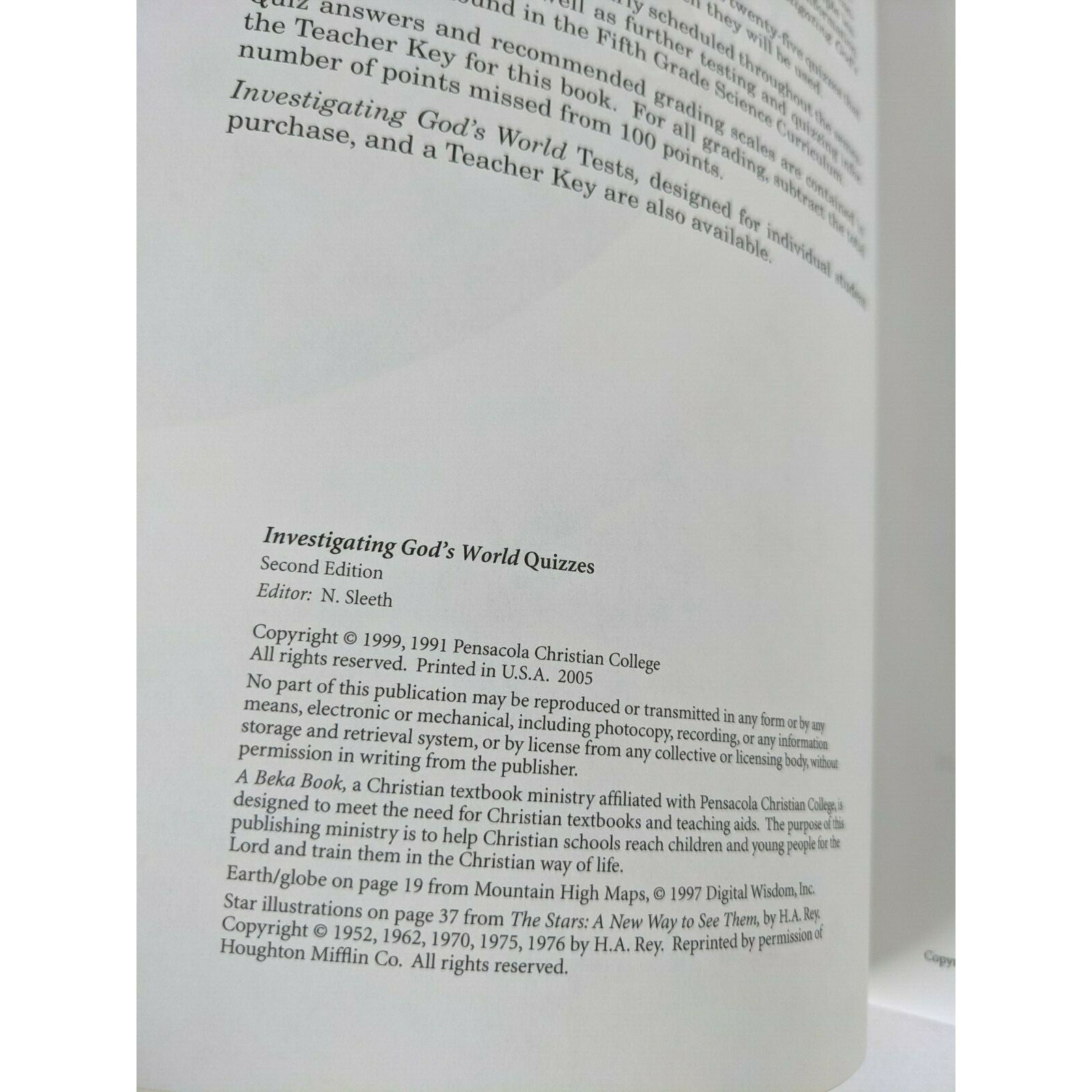 A Beka Investigating Gods World 3rd Ed Gr 5 Quiz Key