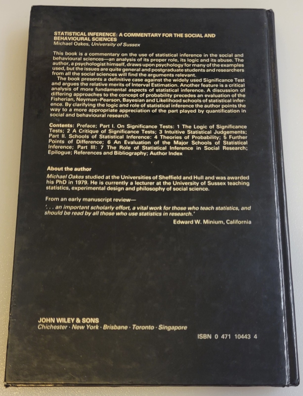 STATISTICAL INFERENCE: A Commentary for the Social & Behavioral Sciences HC BOOK