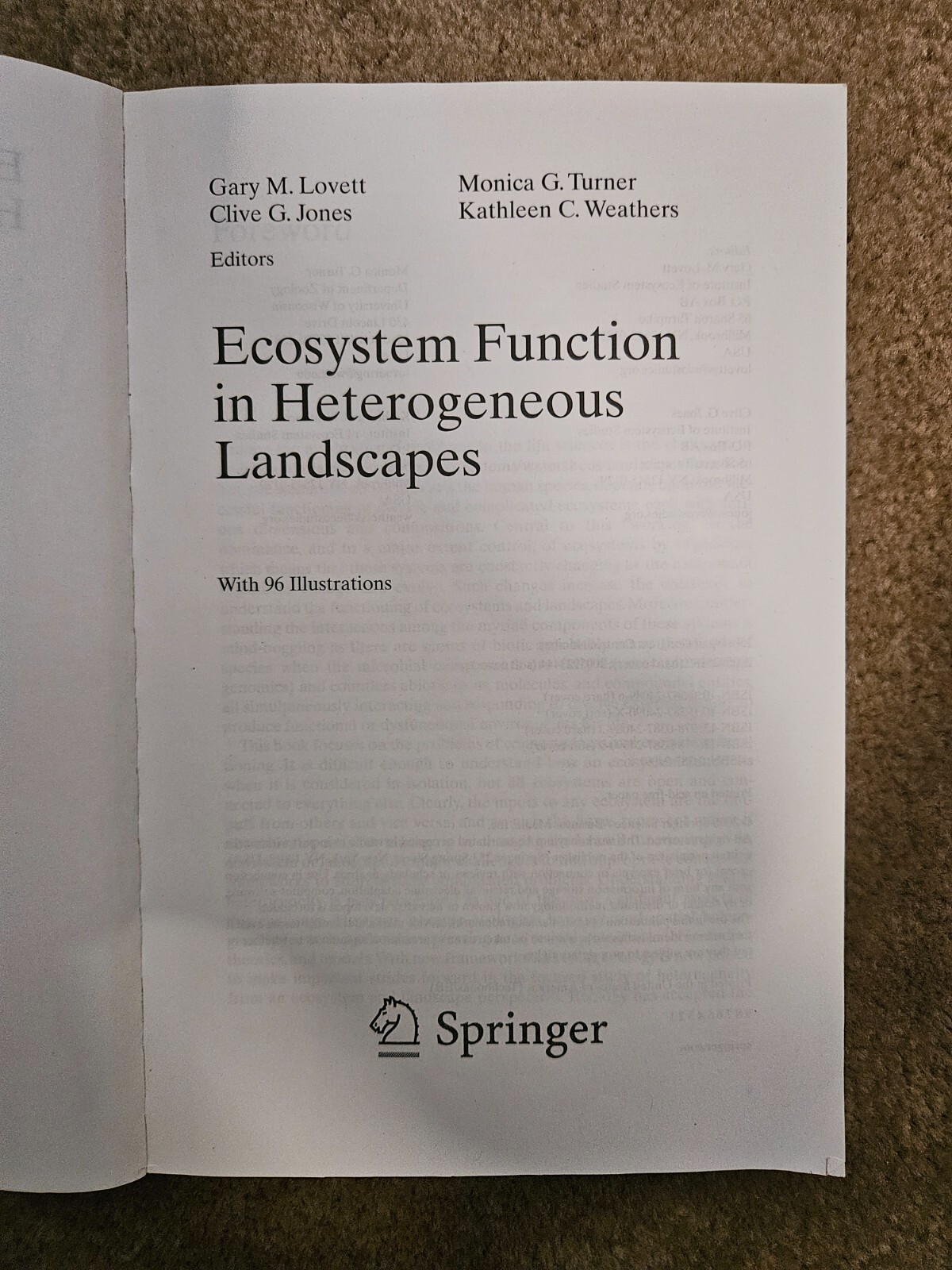 ECOSYSTEM FUNCTION IN HETEROGENEOUS LANDSCAPES By Gary M. Lovett & Clive G.