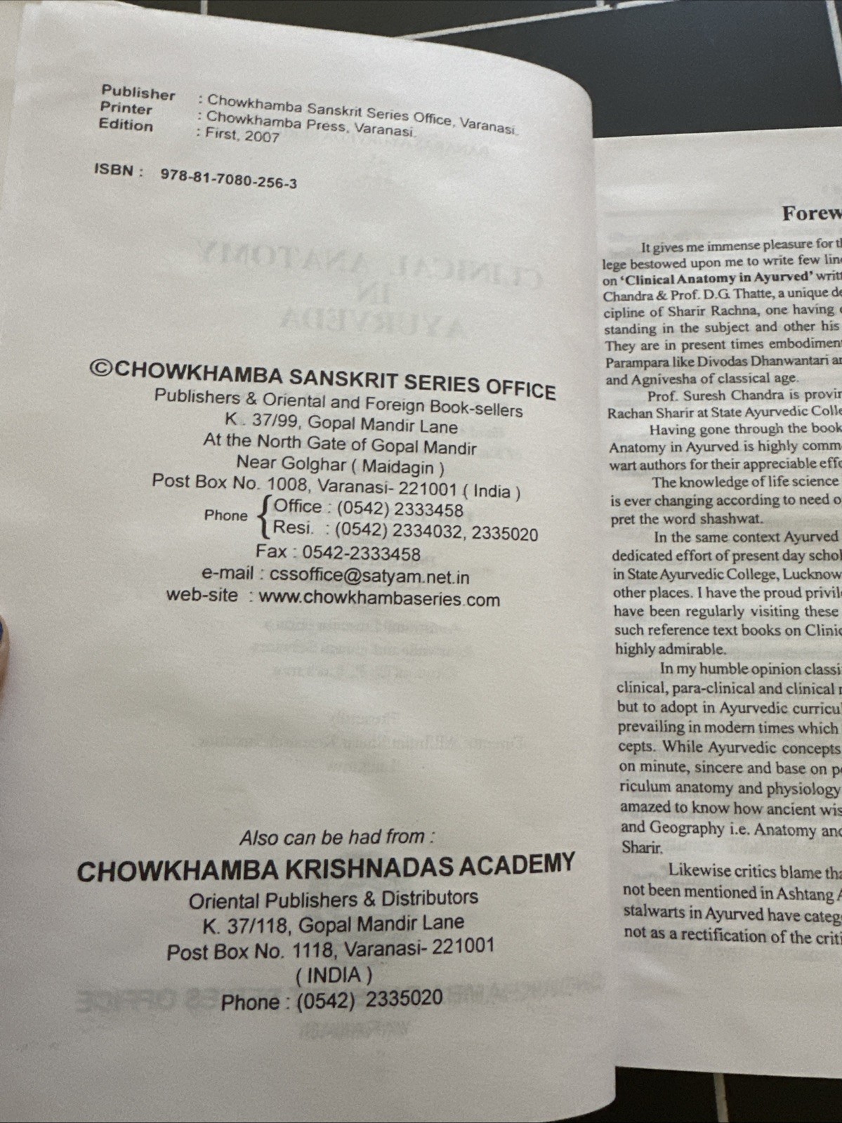 Clinical Anatomy in Ayurveda Hardcover Chowkhamba Sanskrit Series Suresh Chandra
