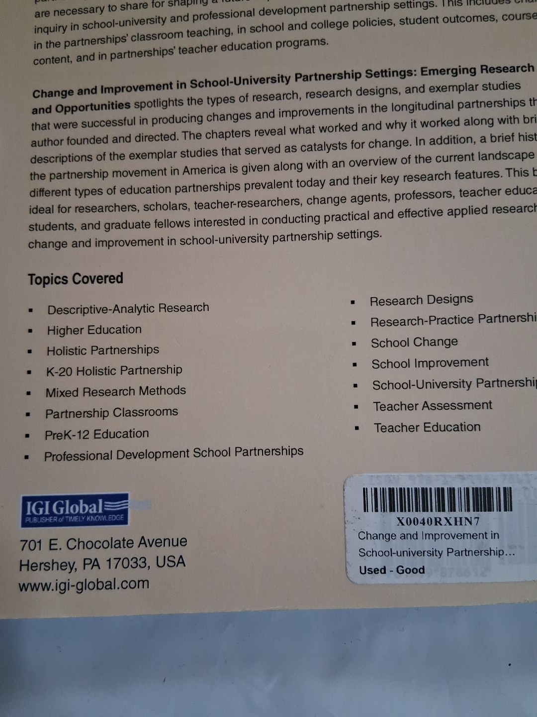Change and Improvement in School-University Partnership Settings: Emerging