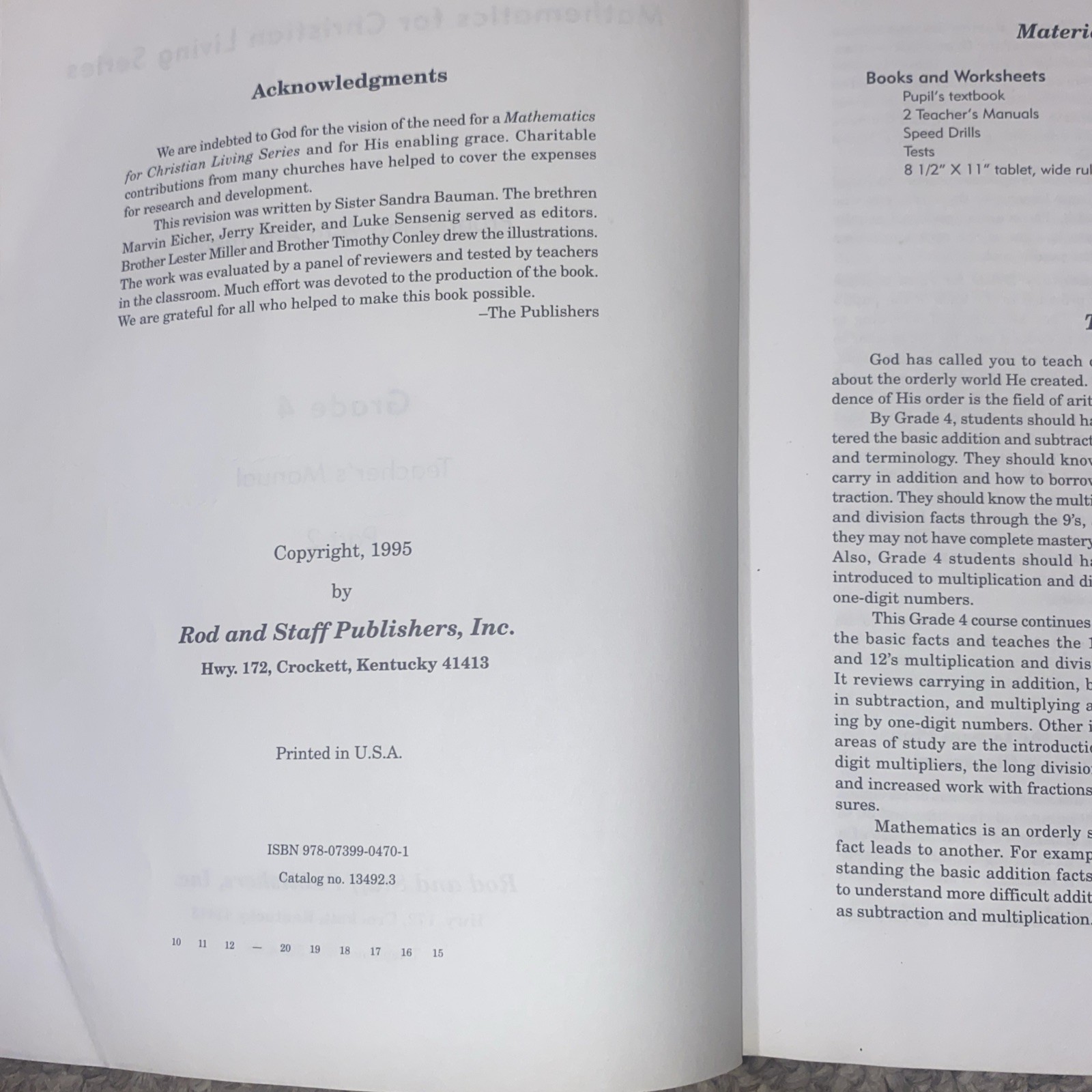 Rod and Staff Arithmetic Grade 4 Teacher’s Manuals Parts 1 & 2