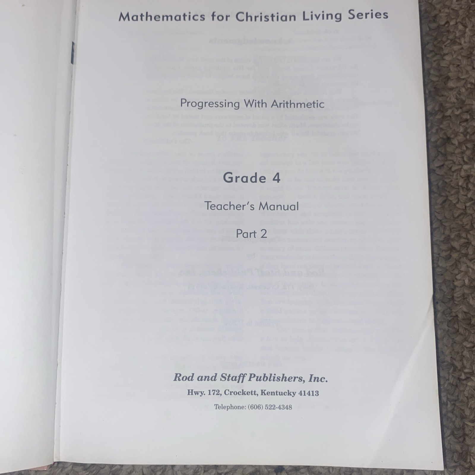 Rod and Staff Arithmetic Grade 4 Teacher’s Manuals Parts 1 & 2