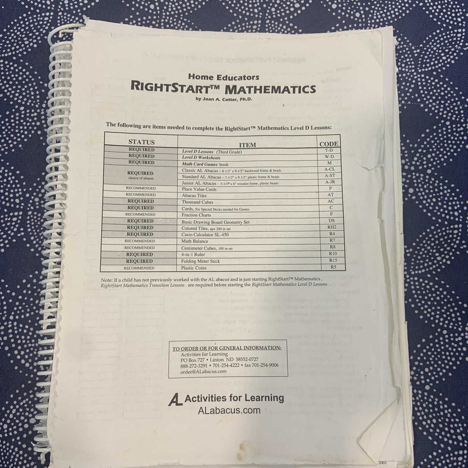 RightStart Mathematics : Level D for Home Educators by Joan A. Cotter (2001,…