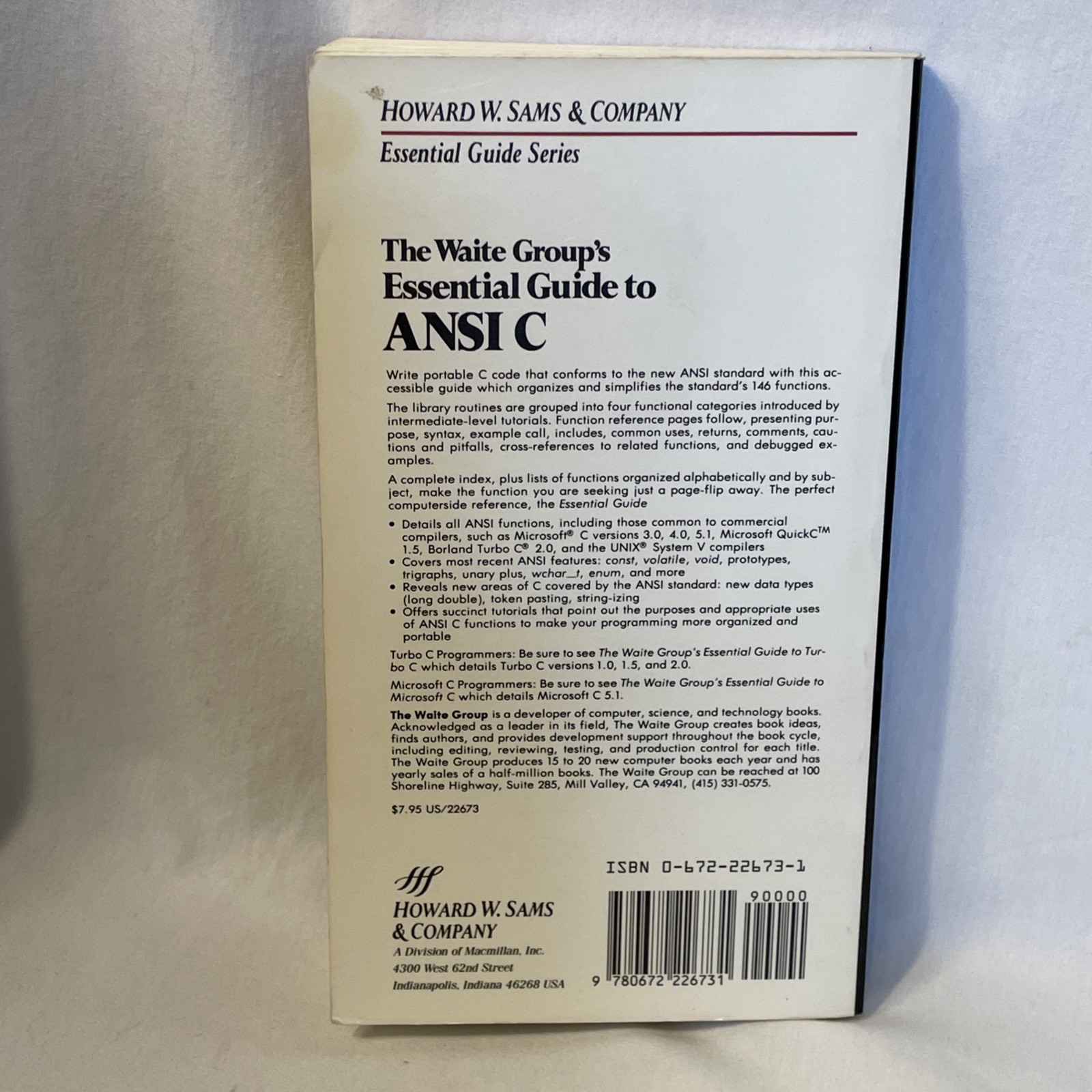 Essential Guide to ANSI C by Nabajyoti Barkakati 1988 Paperback 22673 Functions