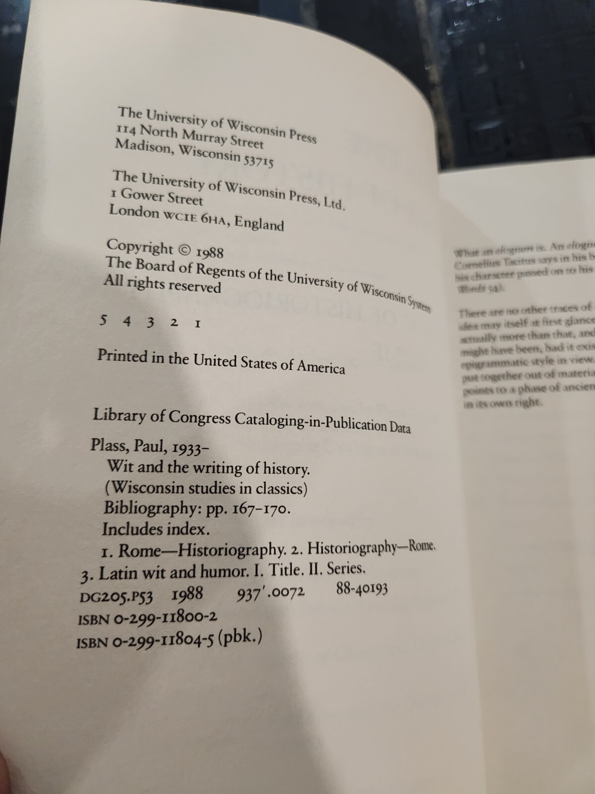 WIT AND THE WRITING OF HISTORY: THE RHETORIC OF By Paul Plass GL120