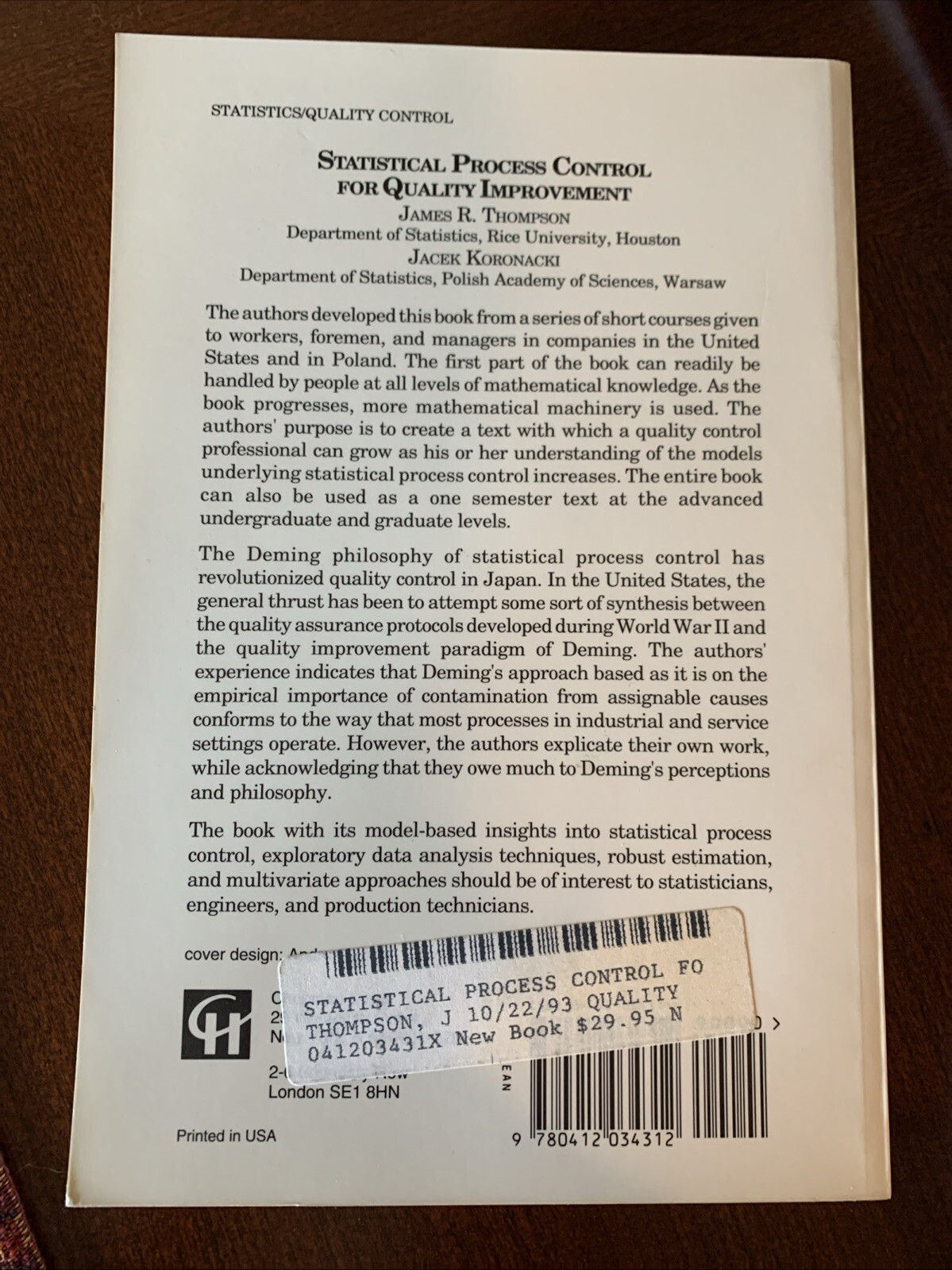 Statistical Process Control for Quality Improvement : A Training Guide to Learni