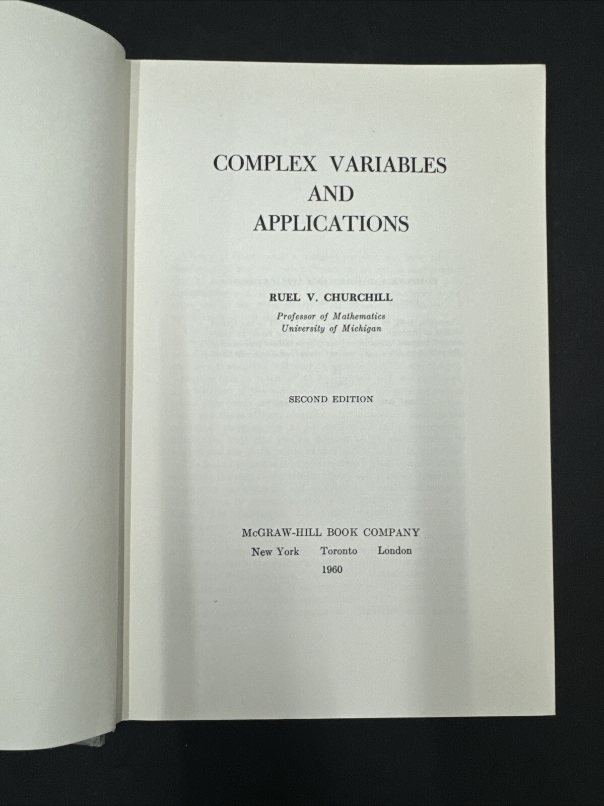 Complex Variables and Applications by Ruel V. Churchill 1960 Hardback