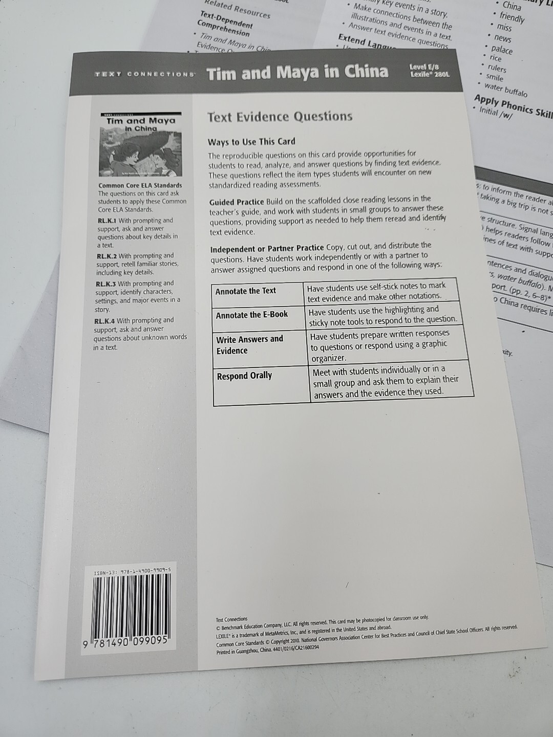 Benchmark Education Text Connections E/8 (6) “Tim And Maya In China” Homeschool
