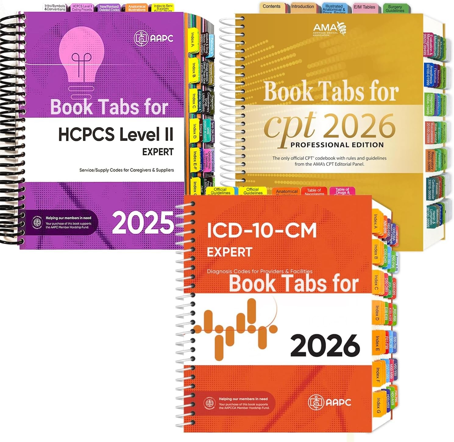 Index Tabs for AMA CPT Book, ICD-10 Code Book, HCPCS Level II Book, 3-Set Bundle