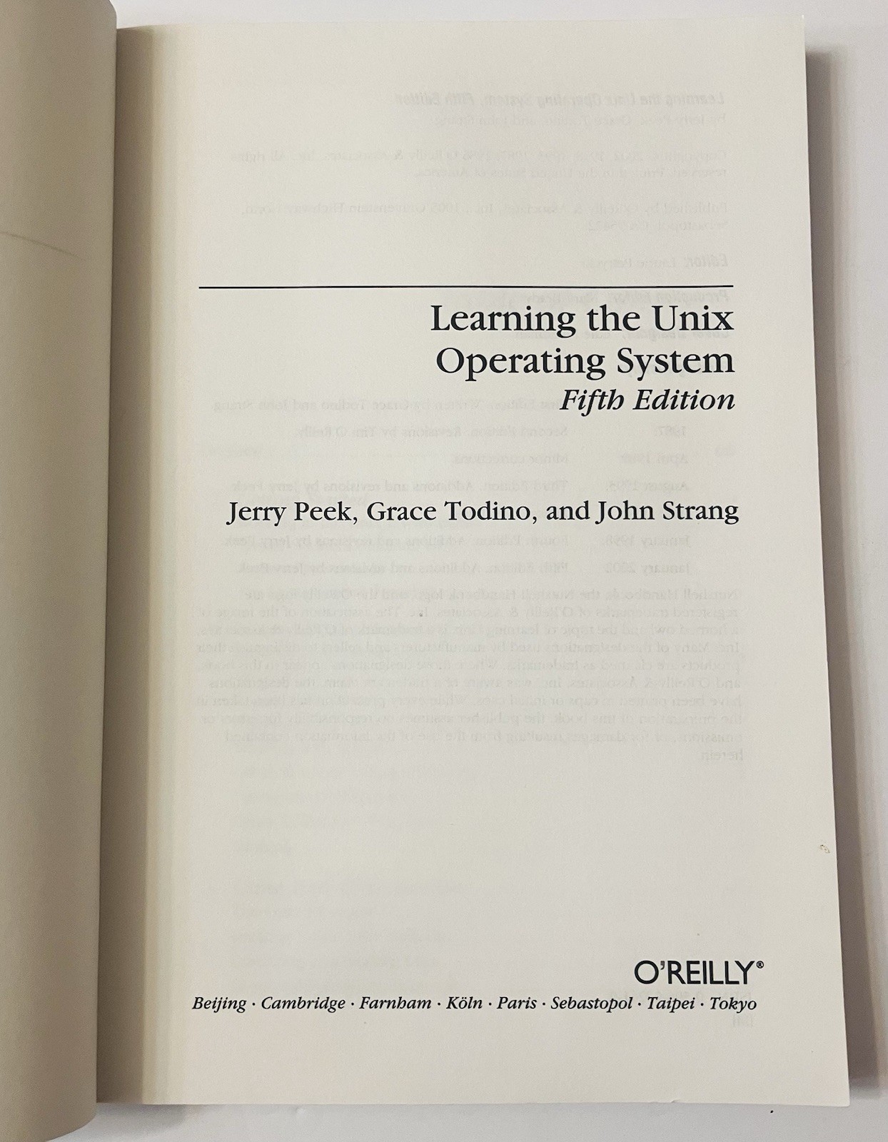 Learning the Unix Operating System 5th Ed O’Reilly Peek Todino Strang PB 2002 VG