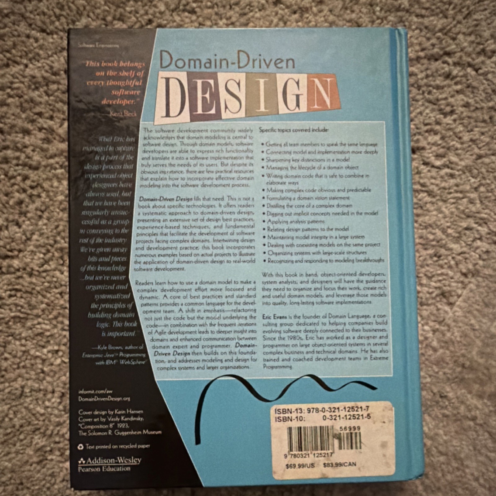 Domain-Driven Design Eric Evans Addison-Wesley Hardcover Foreword Fowler