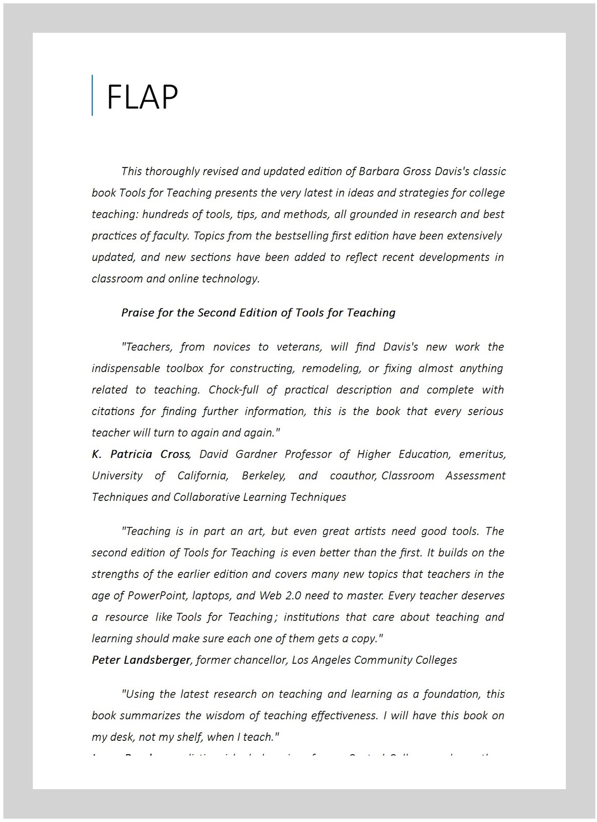 Tools for Teaching, Paperback by Davis, Barbara Gross, Used Good Condition, F…