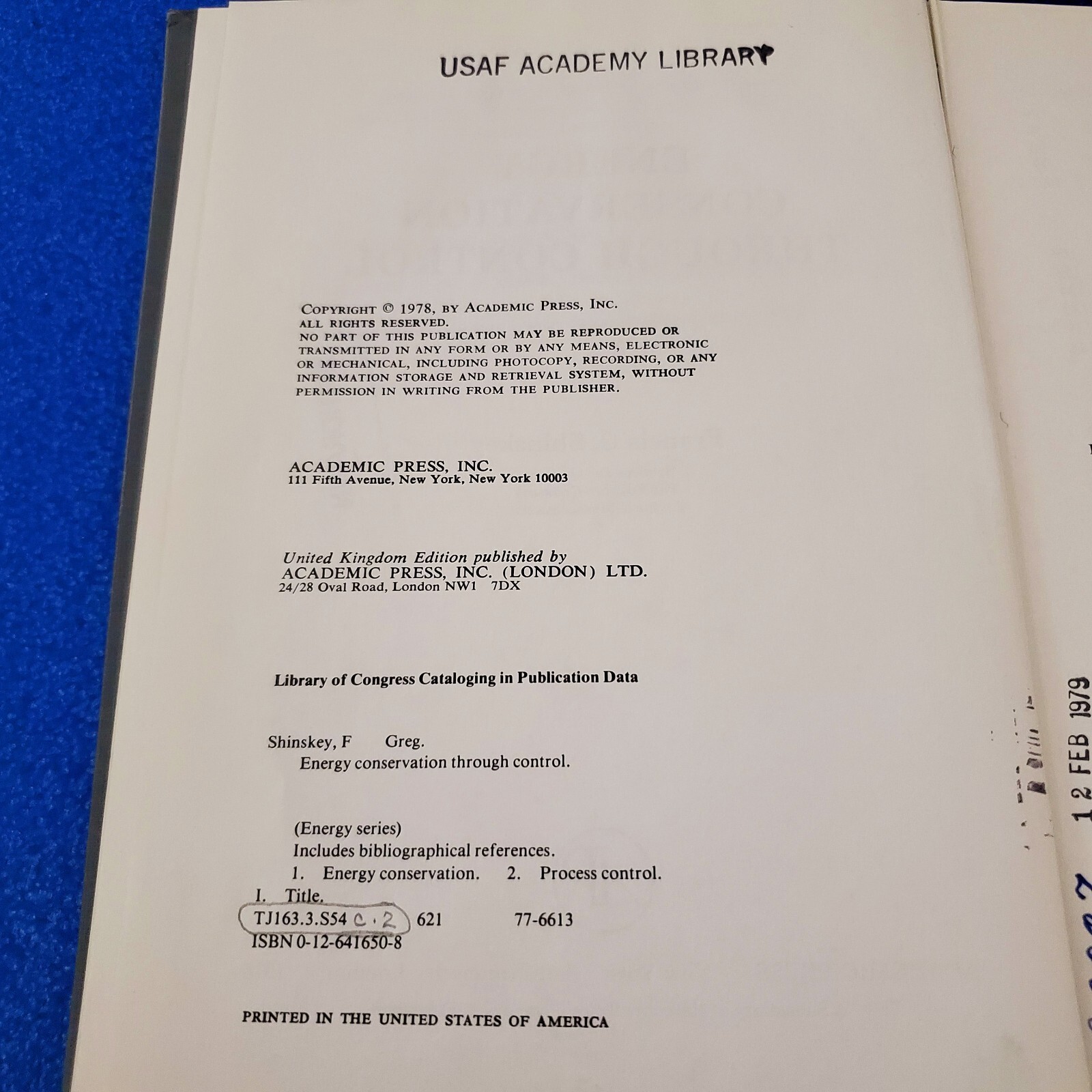 ENERGY CONSERVATION THROUGH CONTROL HARDCOVER ENERGY SCIENCE AND ENGINEERING
