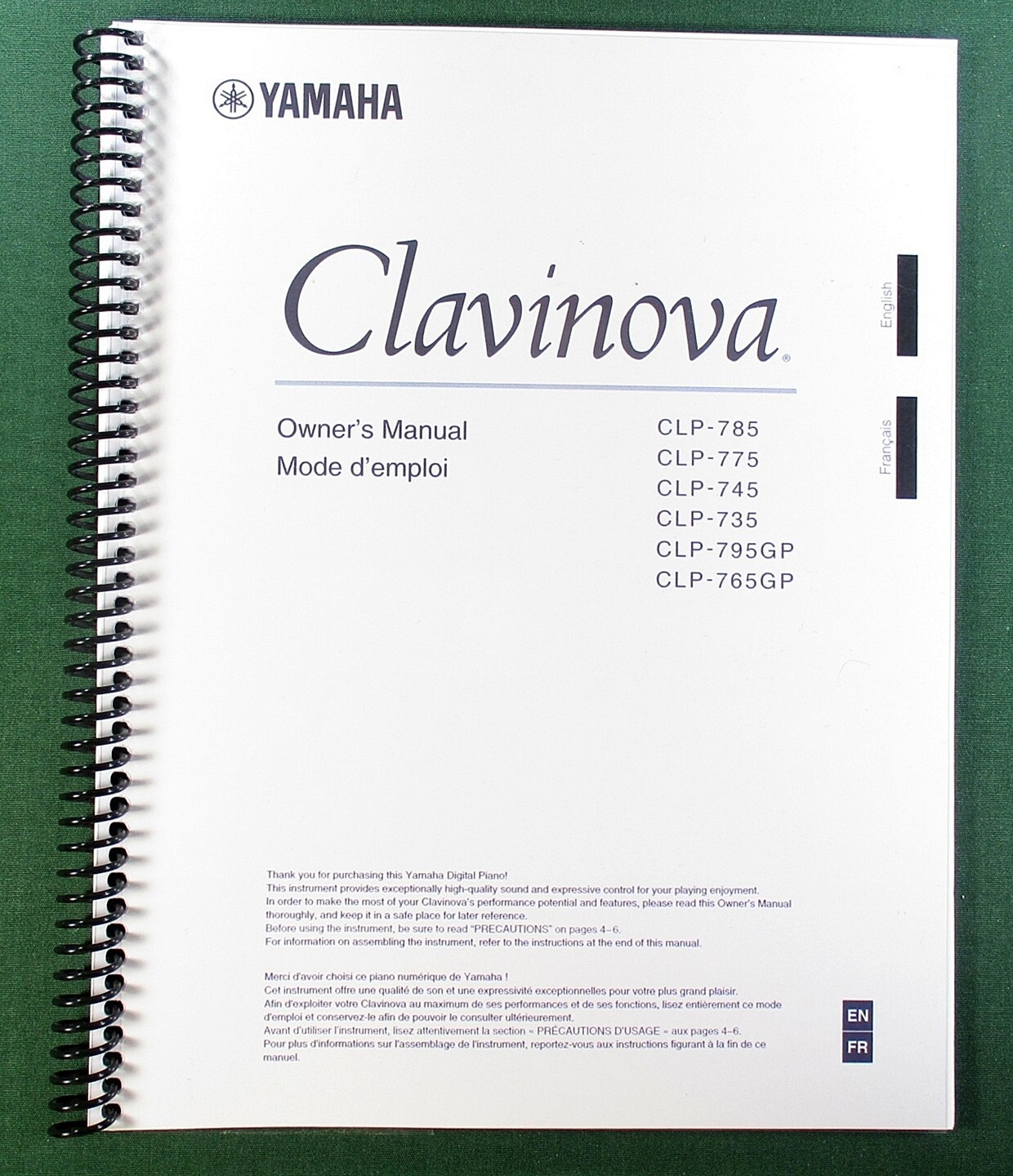 Yamaha CLP-785 CLP-775 CLP-745 CLP-735 Owner’s Manual: 150 Pages & Clear Covers!